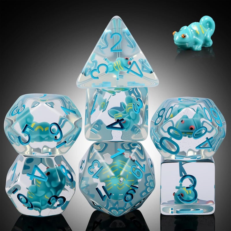 DNDND Chameleon D&D Dice Set, 7PCS Resin Dice Set with Velvet Bag for Dungeons and Dragons Role Playing Games and Tabletop Games（Chameleon - Image 1